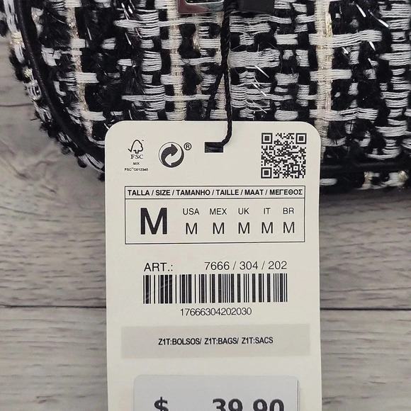 🛍ZARA‎ Black White Tweed Multi Pocket Belt Bag - Picture 6 of 13